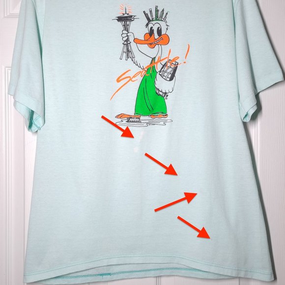 VINTAGE Seattle Fun Forest Duck USED Shirt (L, Single Stitch, Space Needle) - Picture 8 of 8